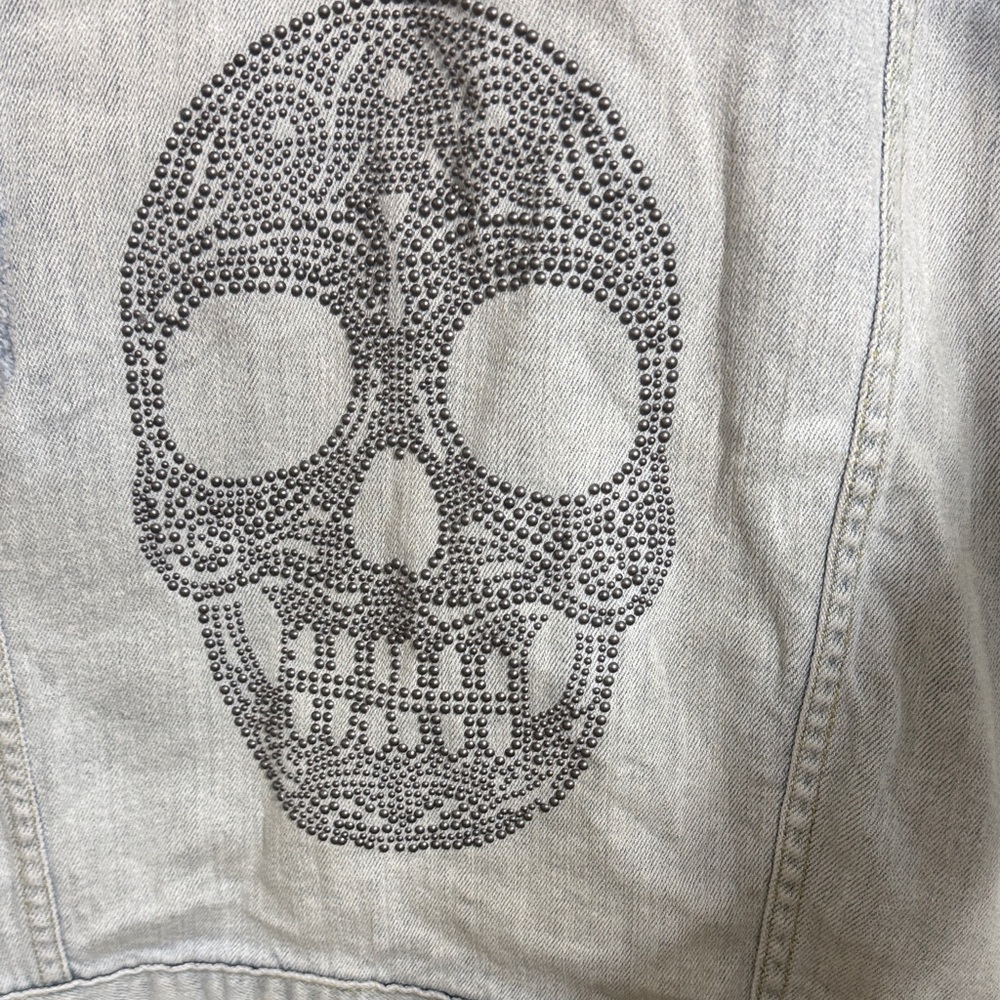 Torrid Light Wash Denim Vest with Beaded Skull